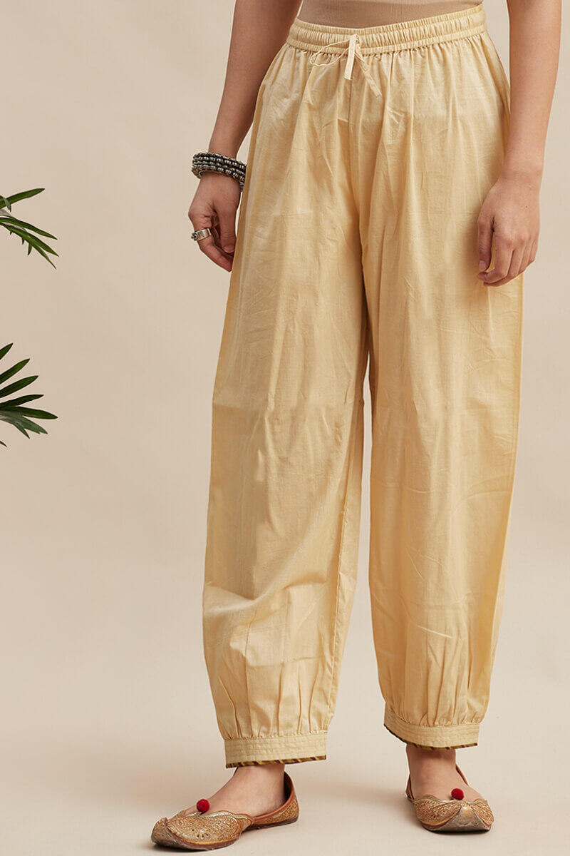 Beige Handcrafted Cotton Izhaar Pants