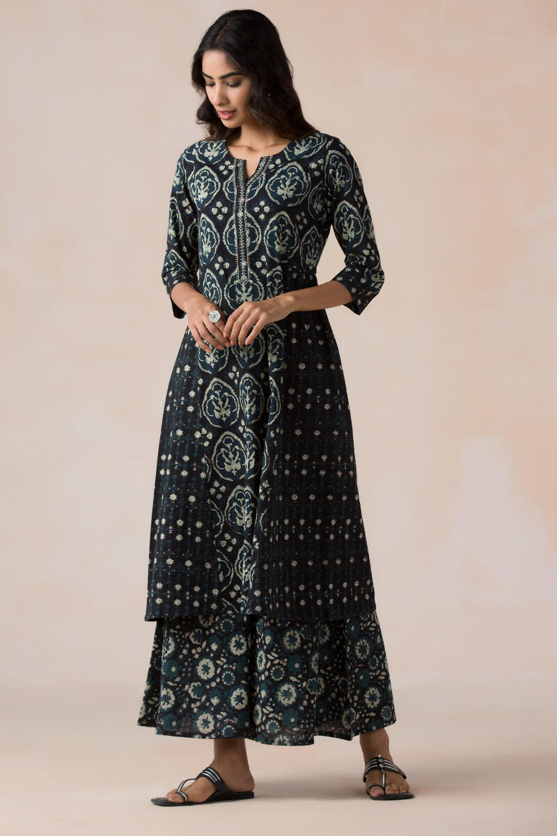 Buy Black Block Printed A-Line Cotton Kurta for Women | FGMK21-28 ...