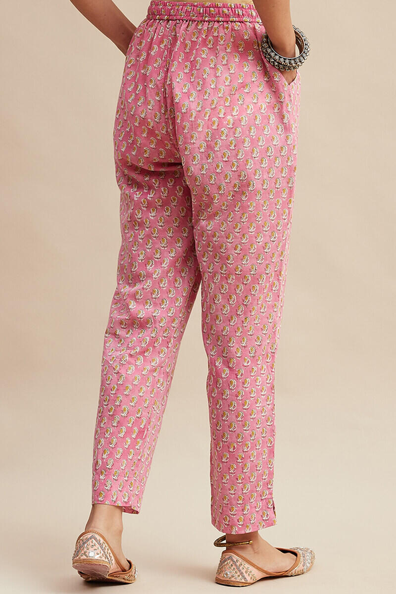 Buy online Bright Pink Georgette Palazzo Pants With A Block Print Base from  bottom wear for Women by 9rasa for ₹1299 at 0% off
