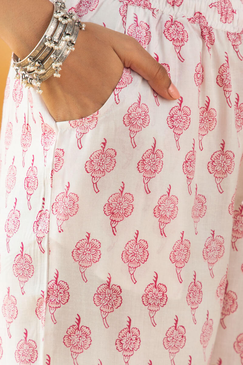 Pink Block Printed Cotton Modal Farsi