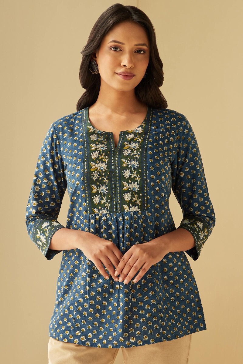Buy Bagru Hand Block-Printed Cotton Top for Women | FGT24-05 | Farida Gupta