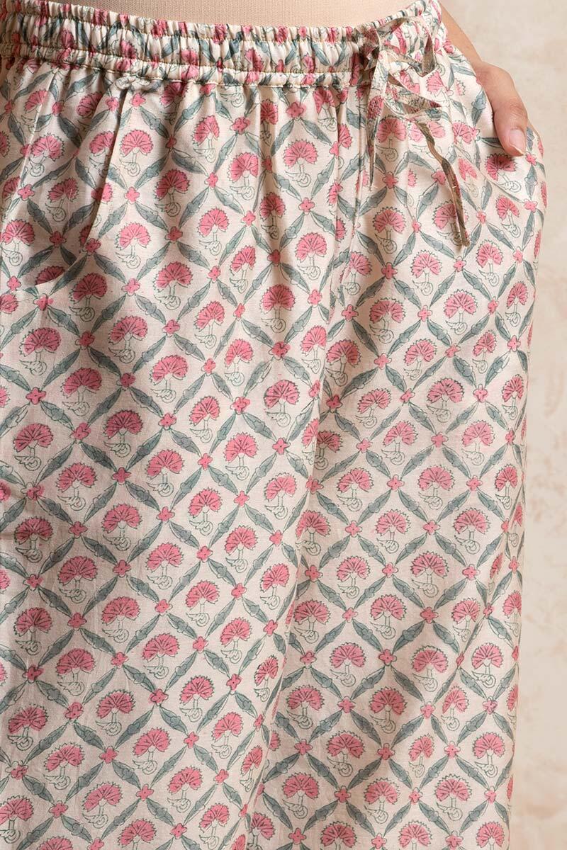 Pink Block Printed Chanderi Farsi Pants