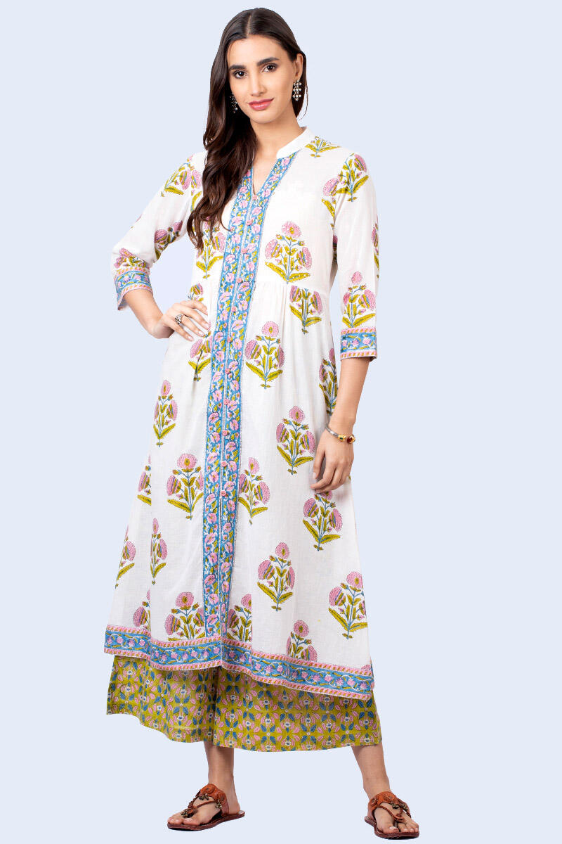 Buy Brown Hand Block Printed Straight Cotton Kurta for Women | FGMK22-435 | Farida  Gupta