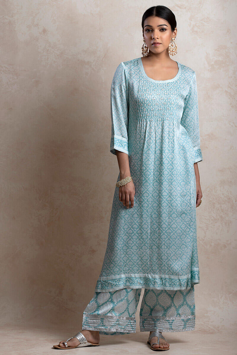 Buy Gul Bano Fiza Modal Kurta | Blue Kurtas for Women | Farida Gupta