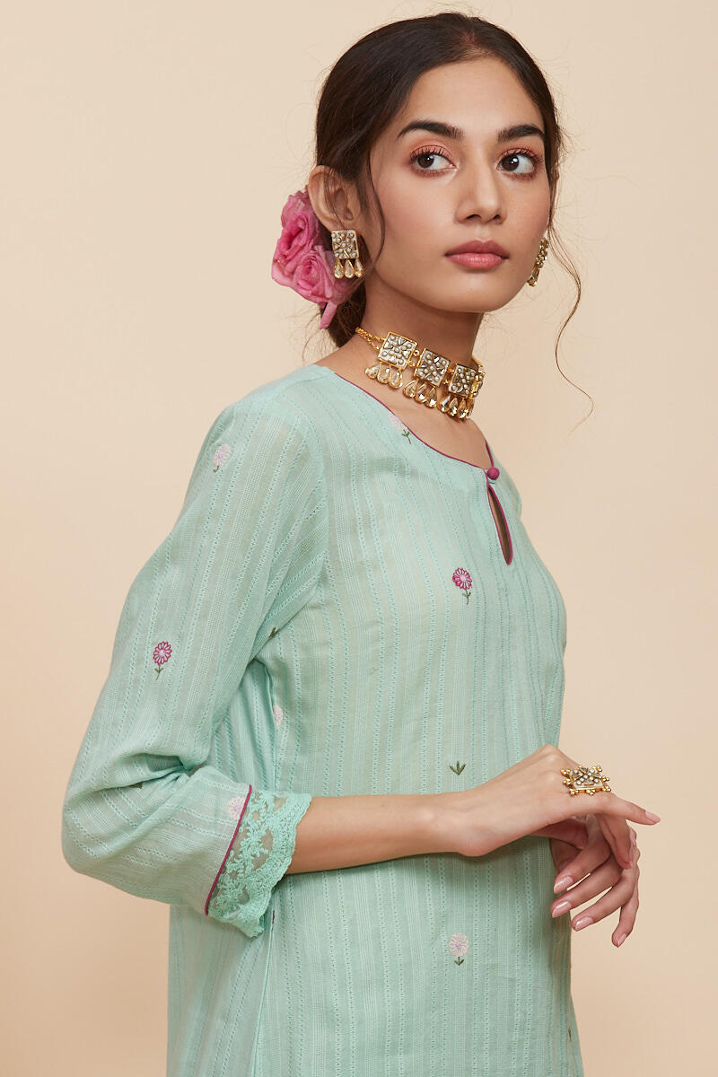 Buy Green Handcrafted Straight Cotton Kurta for Women | FGMK20-131 ...