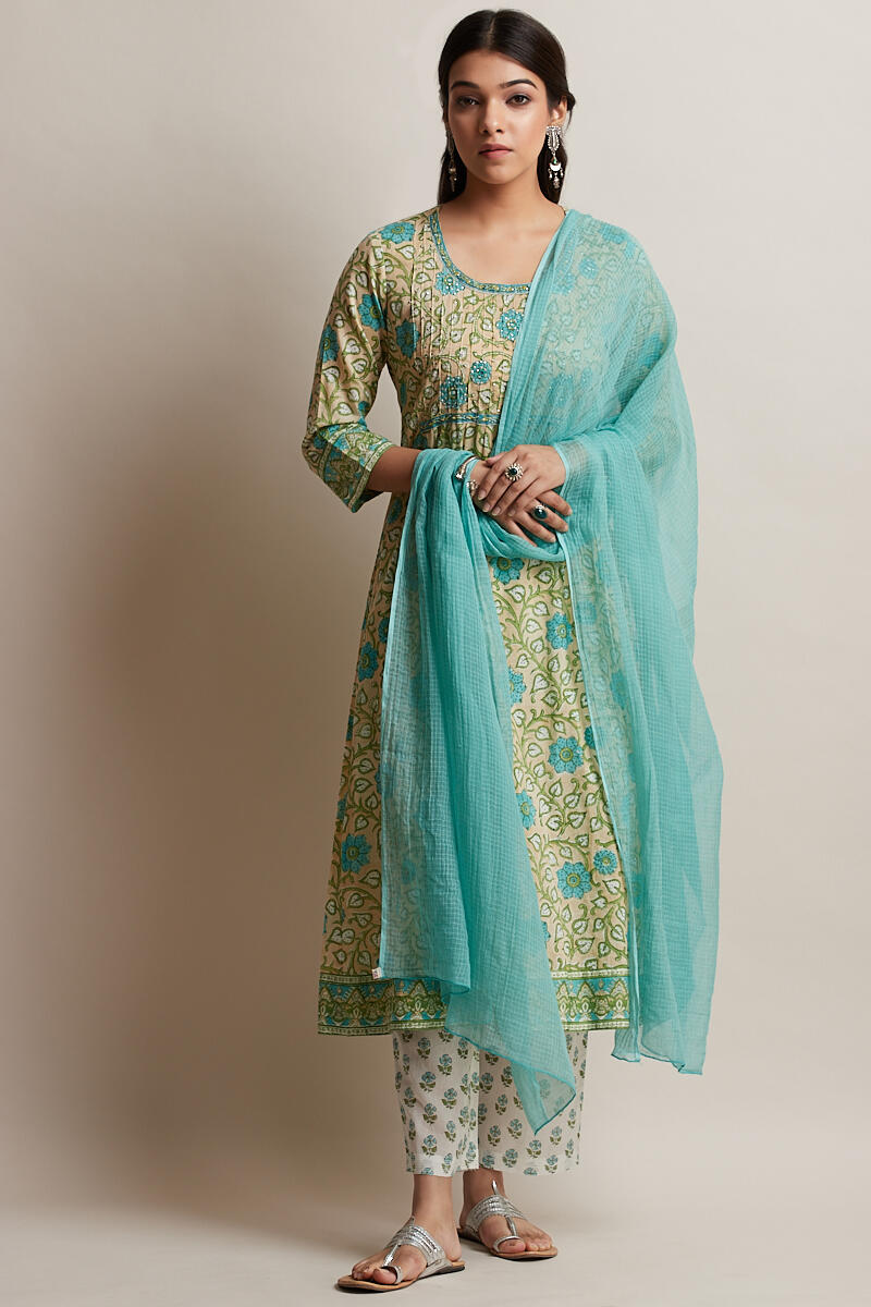 Buy Gulzar Sania Kota Dupatta | Turquoise Dupattas for Women