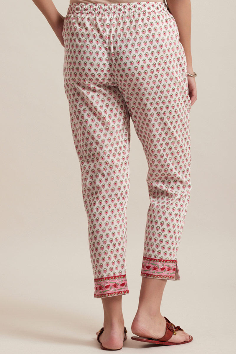 Pink Block Printed Cotton Narrow Pants
