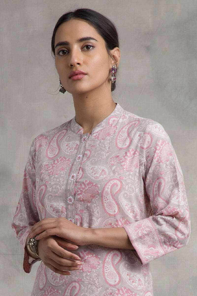 Buy Grey Block Printed Straight Cotton Kurta for Women | FGMK20-231 ...