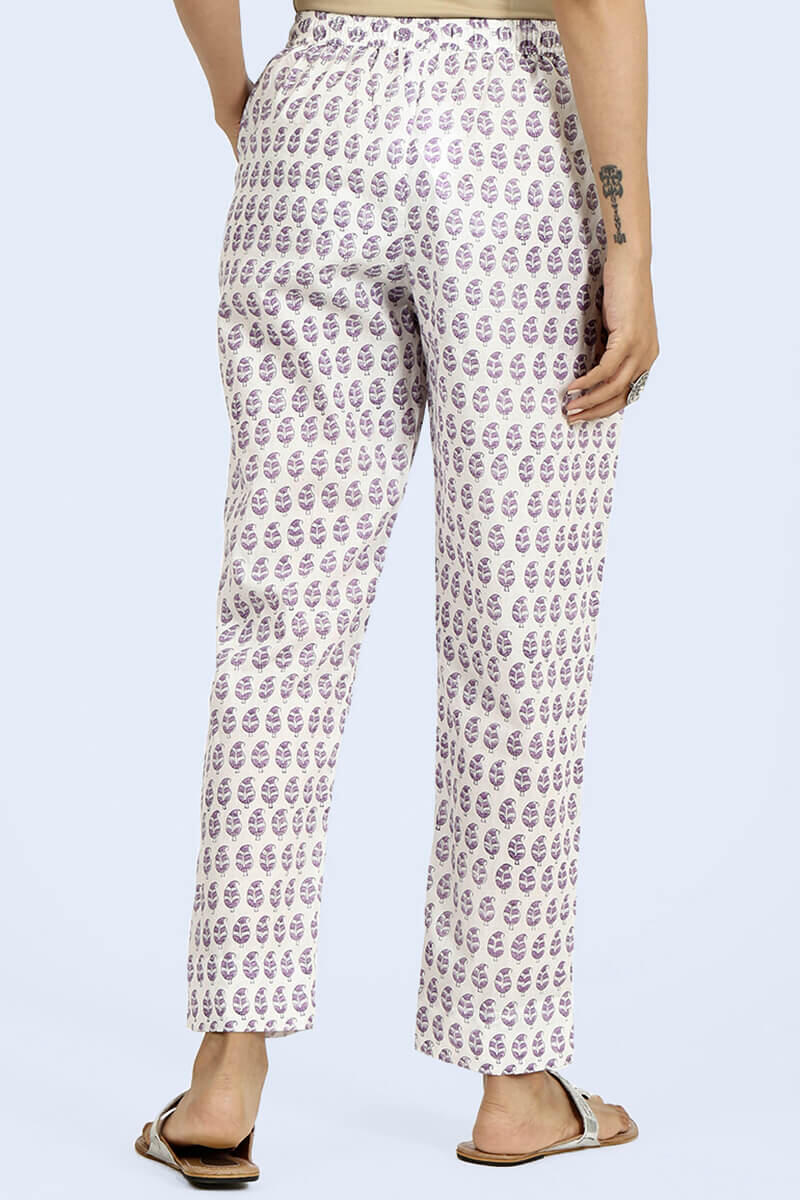 Purple Block Printed Cotton Pants