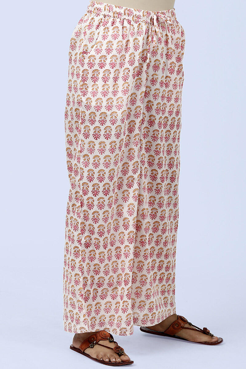 Pink Block Printed Cotton Farsi Pants