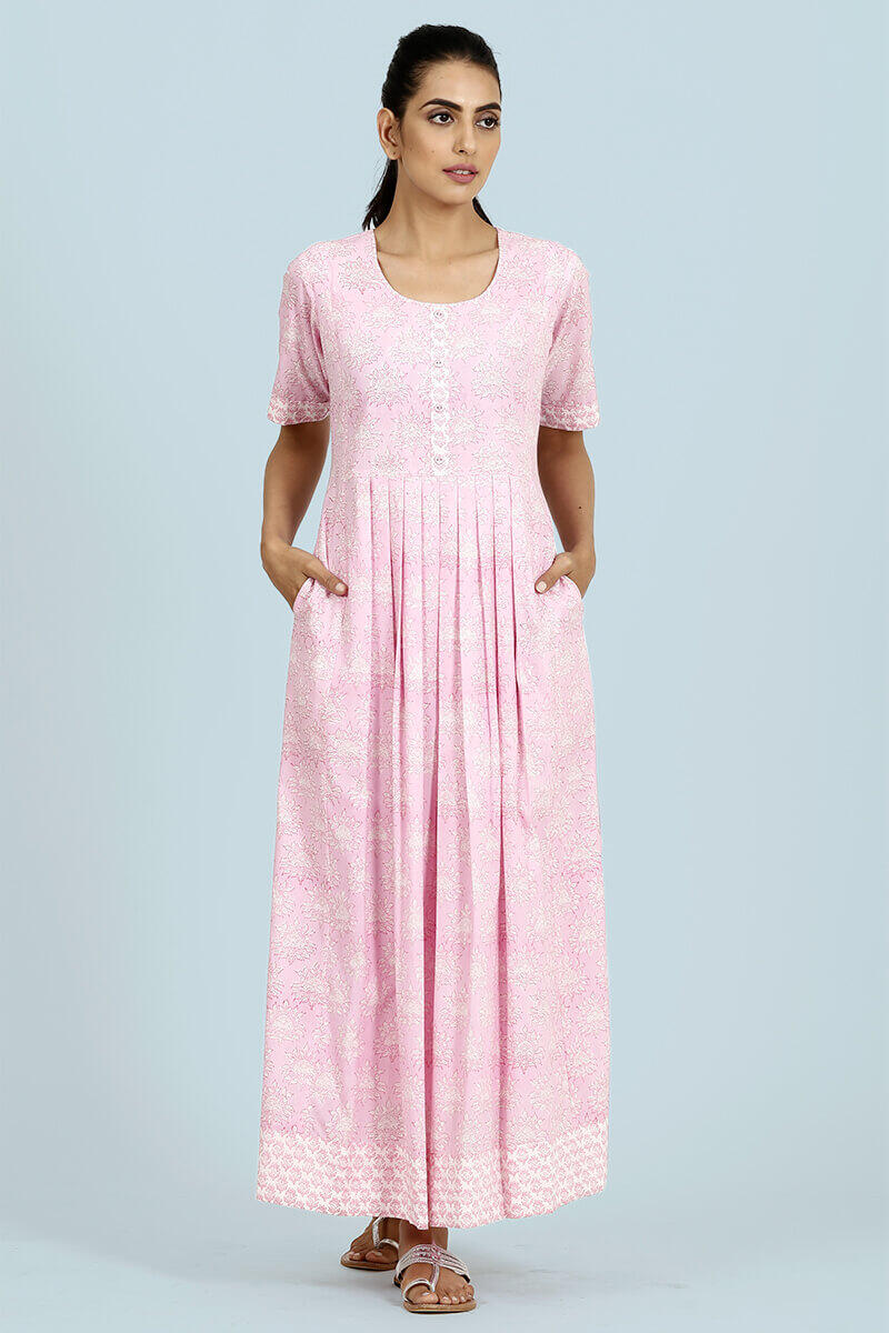 Buy Pink Block Printed Cotton Pyjama Set for Women | FGNSET21-26 | Farida  Gupta