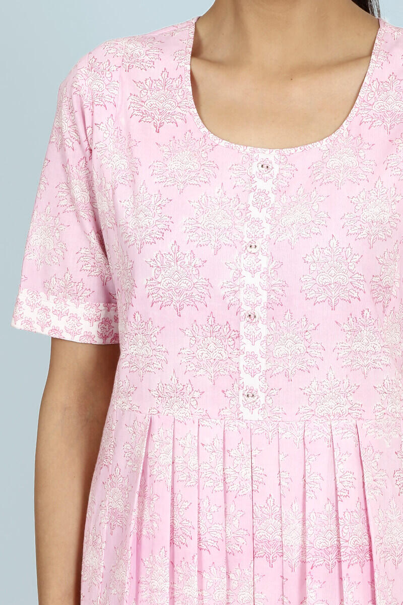 Pink Block Printed Cotton Dresses
