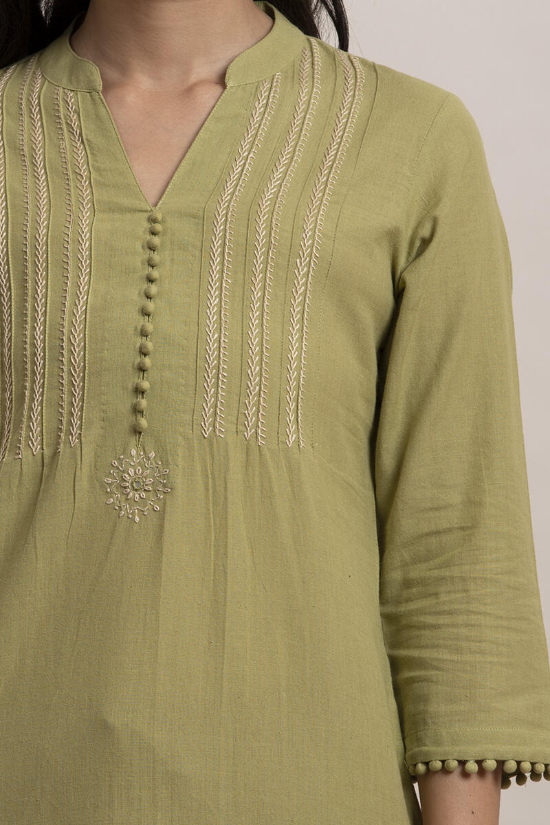 Green Handcrafted Straight Cotton Kurta