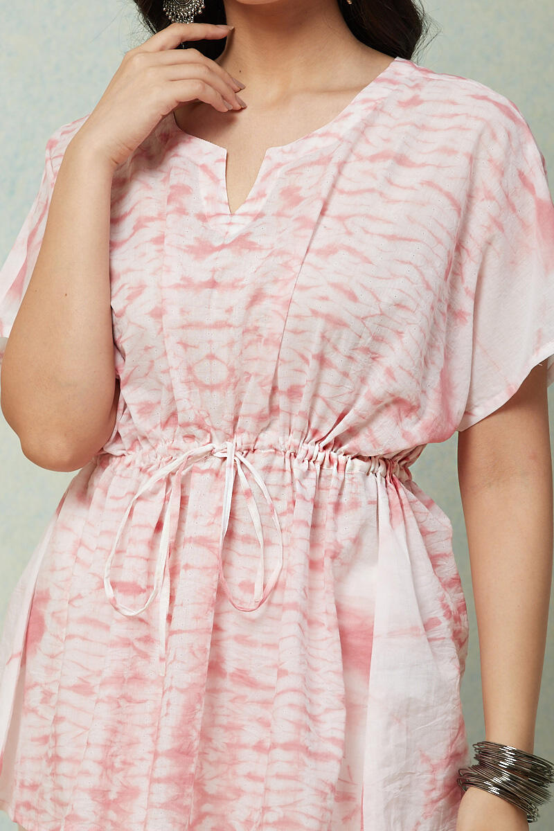 Pink Shibori Printed Cotton Short Kaftan