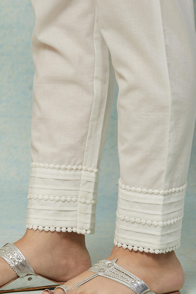Buy White Handcrafted Cotton Cigarette Pants | FGCGP20-26 | Farida ...