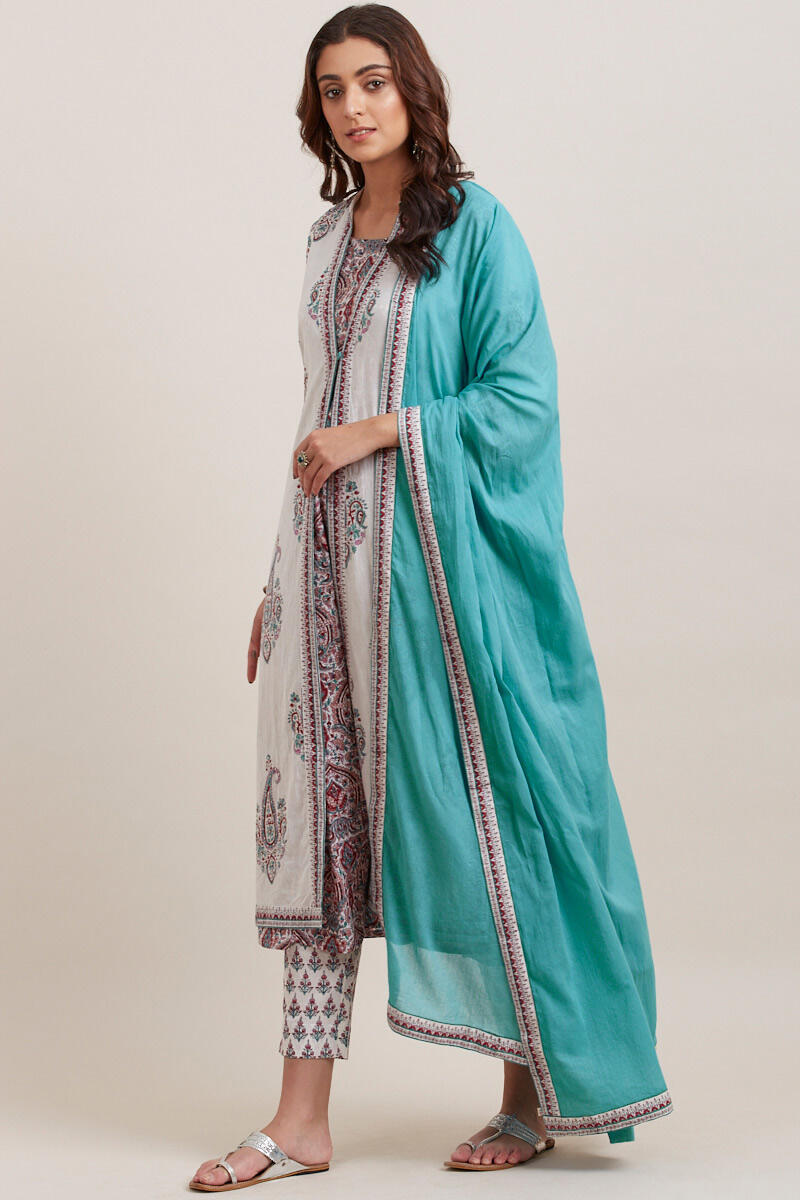 Turquoise Handcrafted Cotton Dupatta