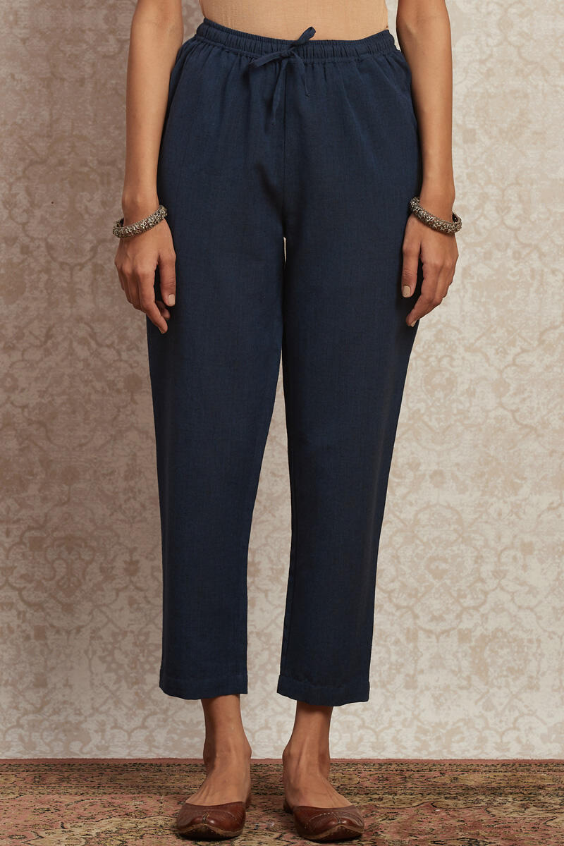 Buy Blue Handcrafted Cotton Pants for Women | FGNP20-41 | Farida Gupta