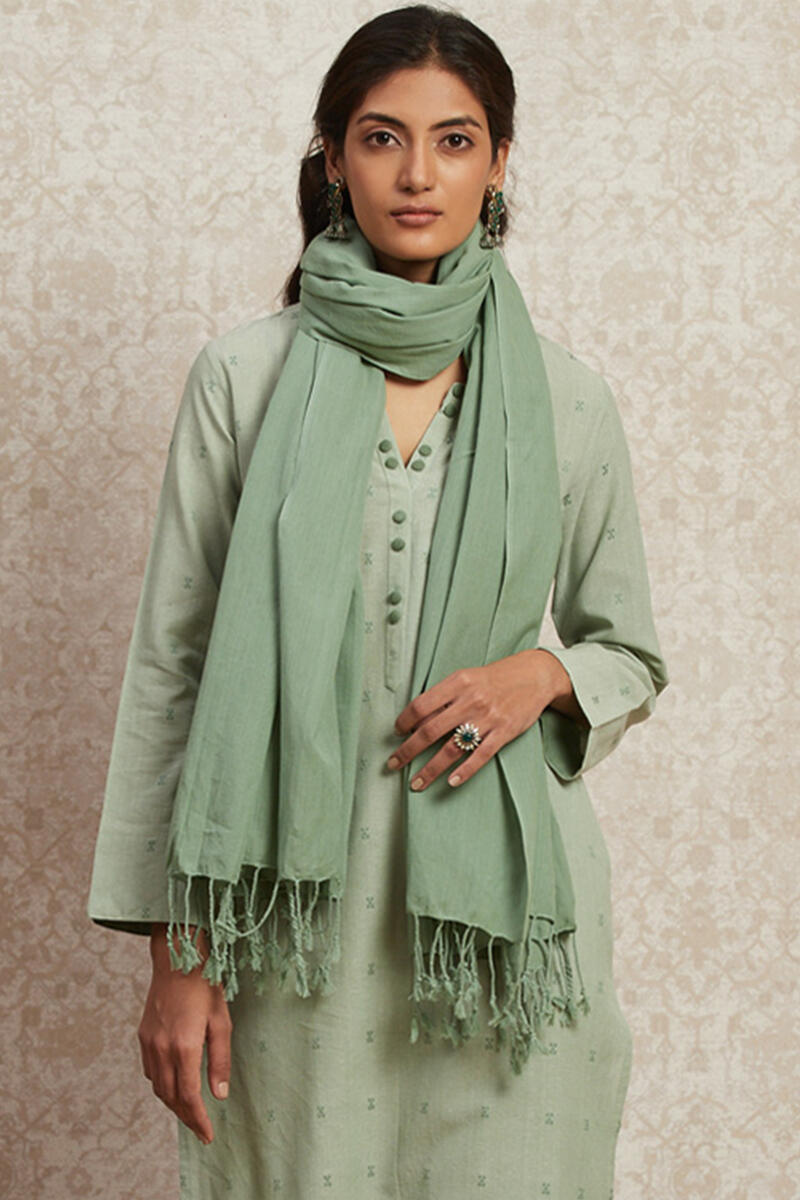 Buy Green Handcrafted Cotton Dupatta for Women | FGSTL20-01 | Farida Gupta
