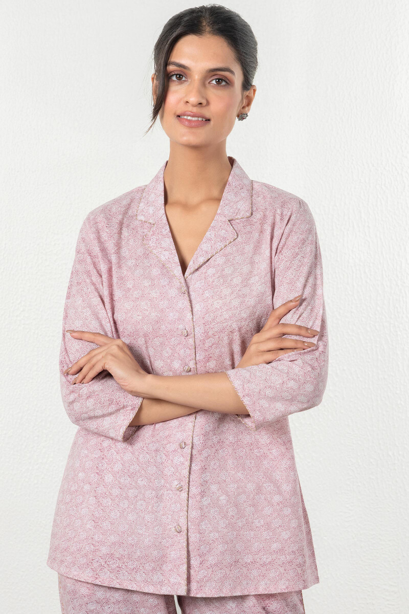 Buy Pink Block Printed Cotton Pyjama Set for Women | FGNSET20-10 | Farida  Gupta