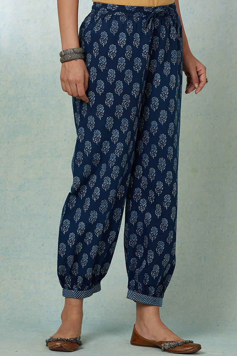 Indigo Block Printed Cotton Izhaar Pants