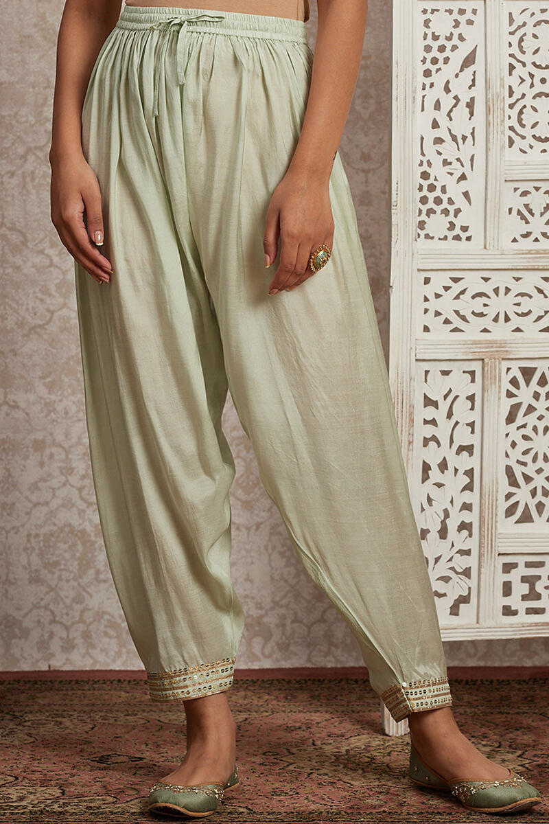 Buy Green Handcrafted Cotton Dobby Narrow Pants for Women  FGNP23137  Farida  Gupta