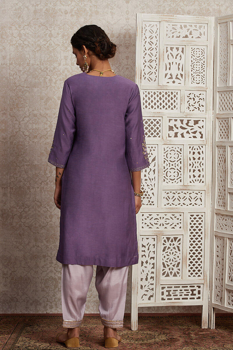 Buy Purple Handcrafted Straight Cotton Silk Kurta for Women | FGSMK20 ...