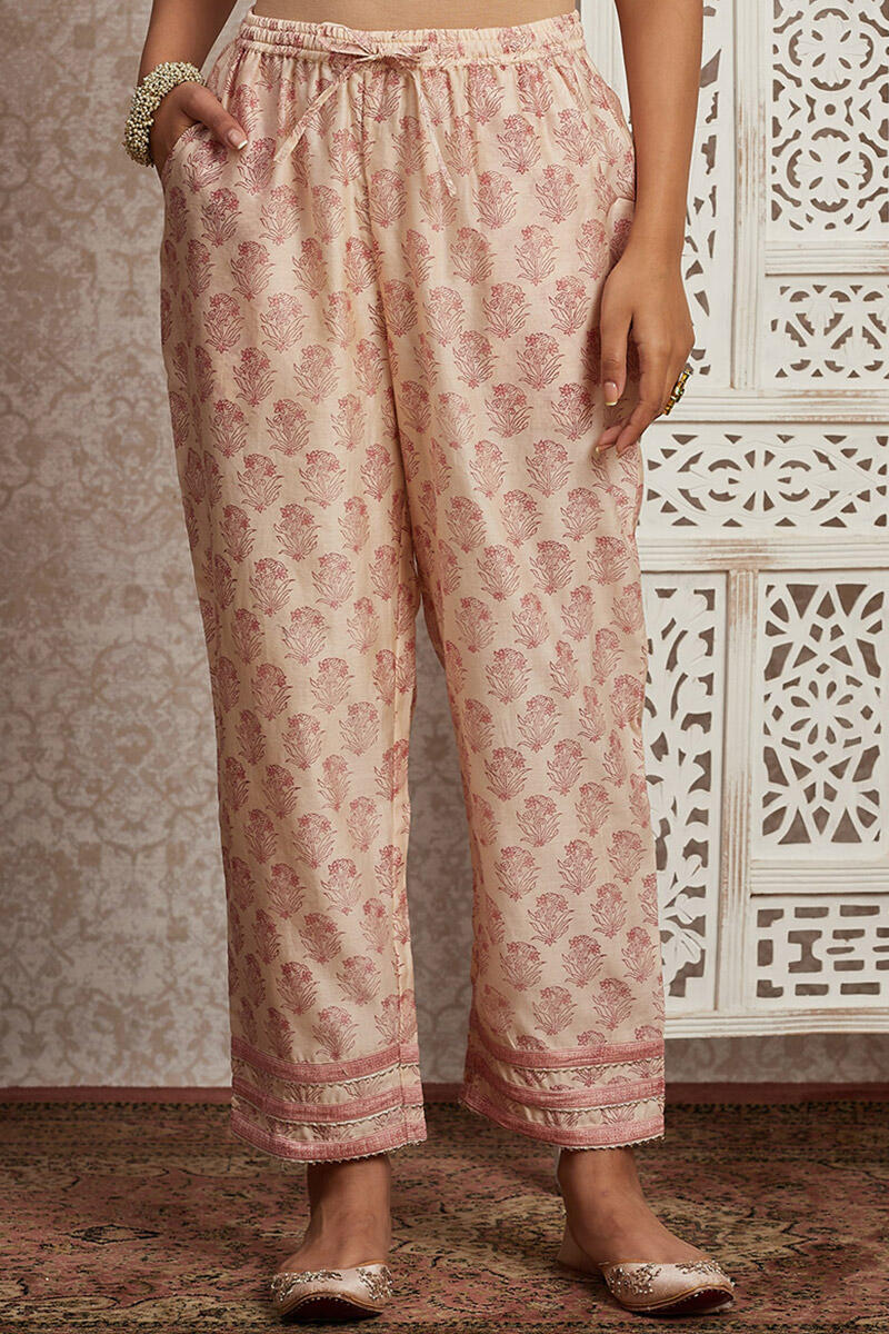 Buy Pink Block Printed Modal Izhaar Pants for Women  FGIPT2122  Farida  Gupta