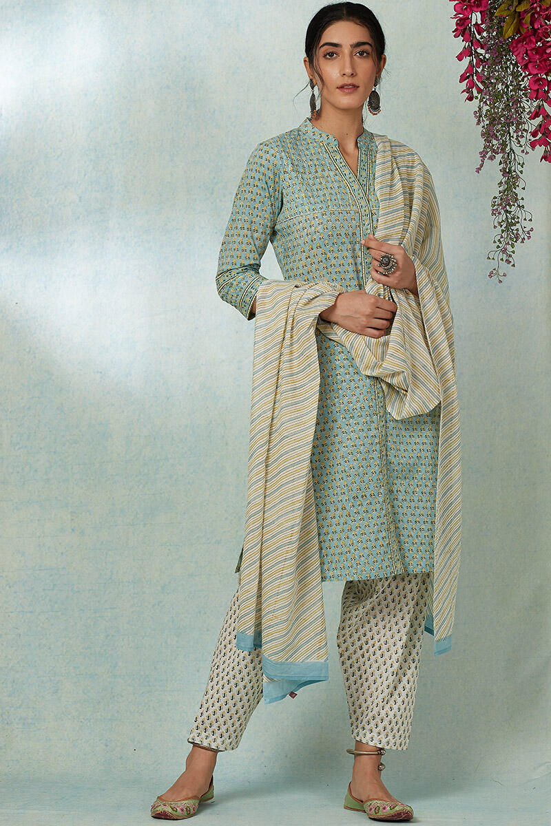 Buy Green Block Printed Straight Cotton Kurta for Women | FGMK23-246 | Farida  Gupta | Block print, Women, Cotton