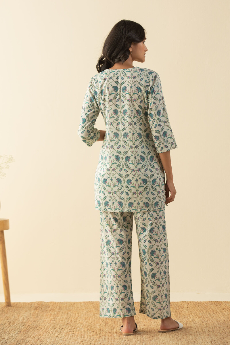 Buy White Block Printed Cotton Pyjama Set for Women FGNSET21 16
