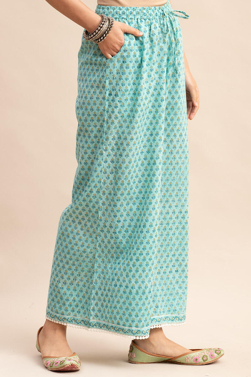 Buy Turquoise Block Printed Cotton Palazzo | Turquoise Palazzo for ...