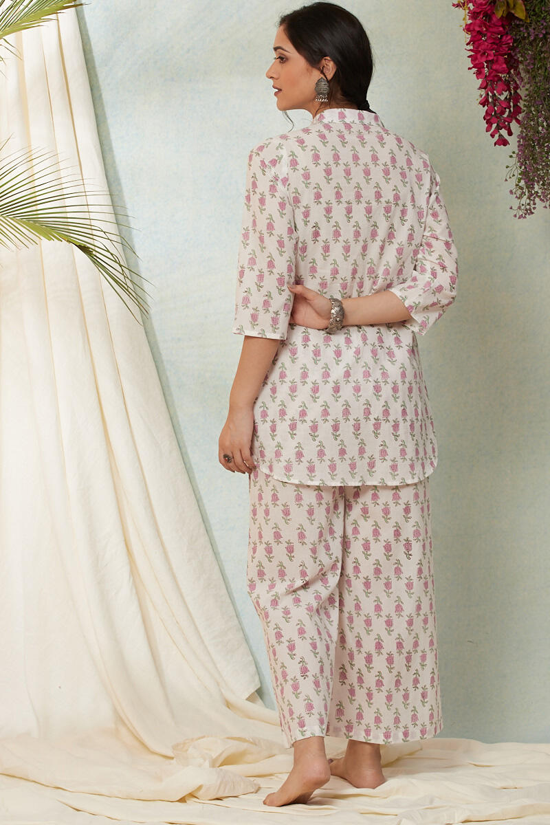 Buy White Cotton Pyjama Set FGNSET20 22 Farida Gupta
