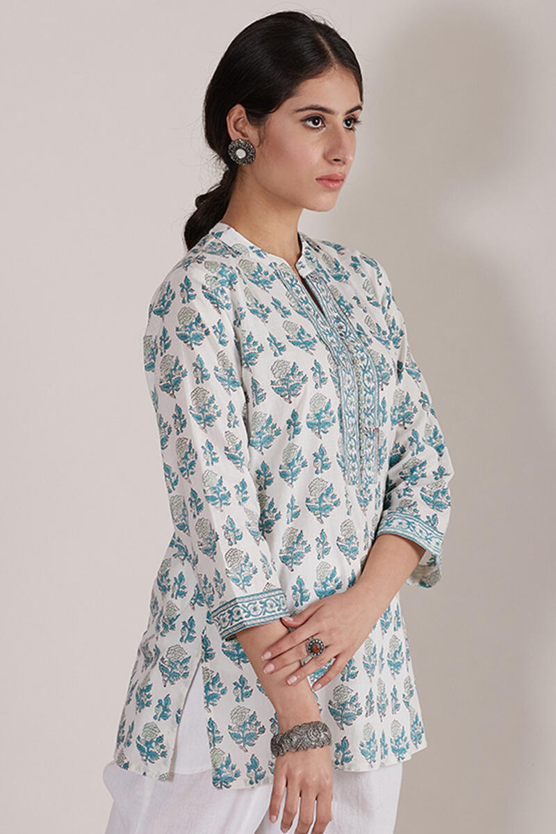 Buy Turquoise Block Printed Cotton Top | Turquoise Top for Women ...