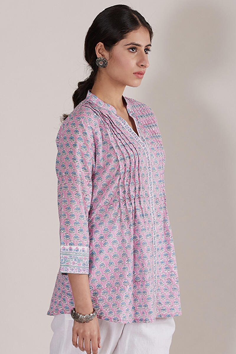 Buy Pink Block Printed Cotton Top | Pink Top for Women | Farida Gupta
