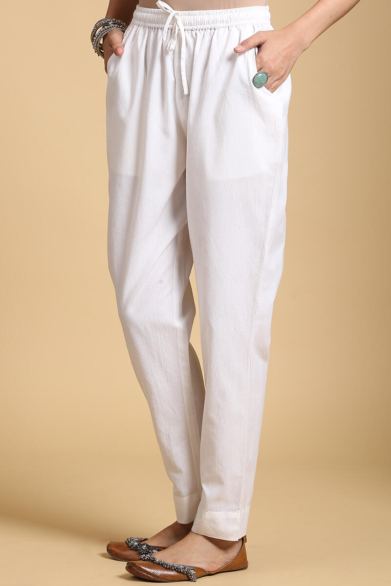 Buy White Handcrafted Cotton Cigarette Pants | White Cigarette Pants ...