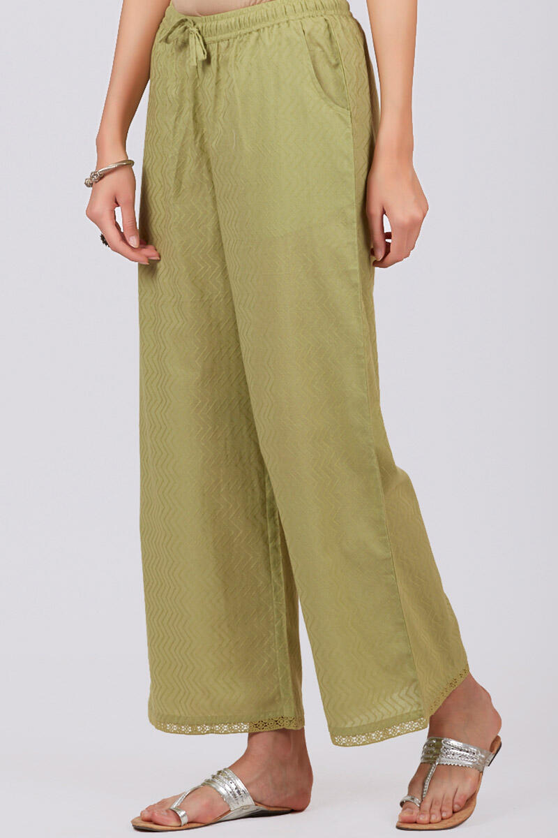 Green Handcrafted Cotton Farsi Pants