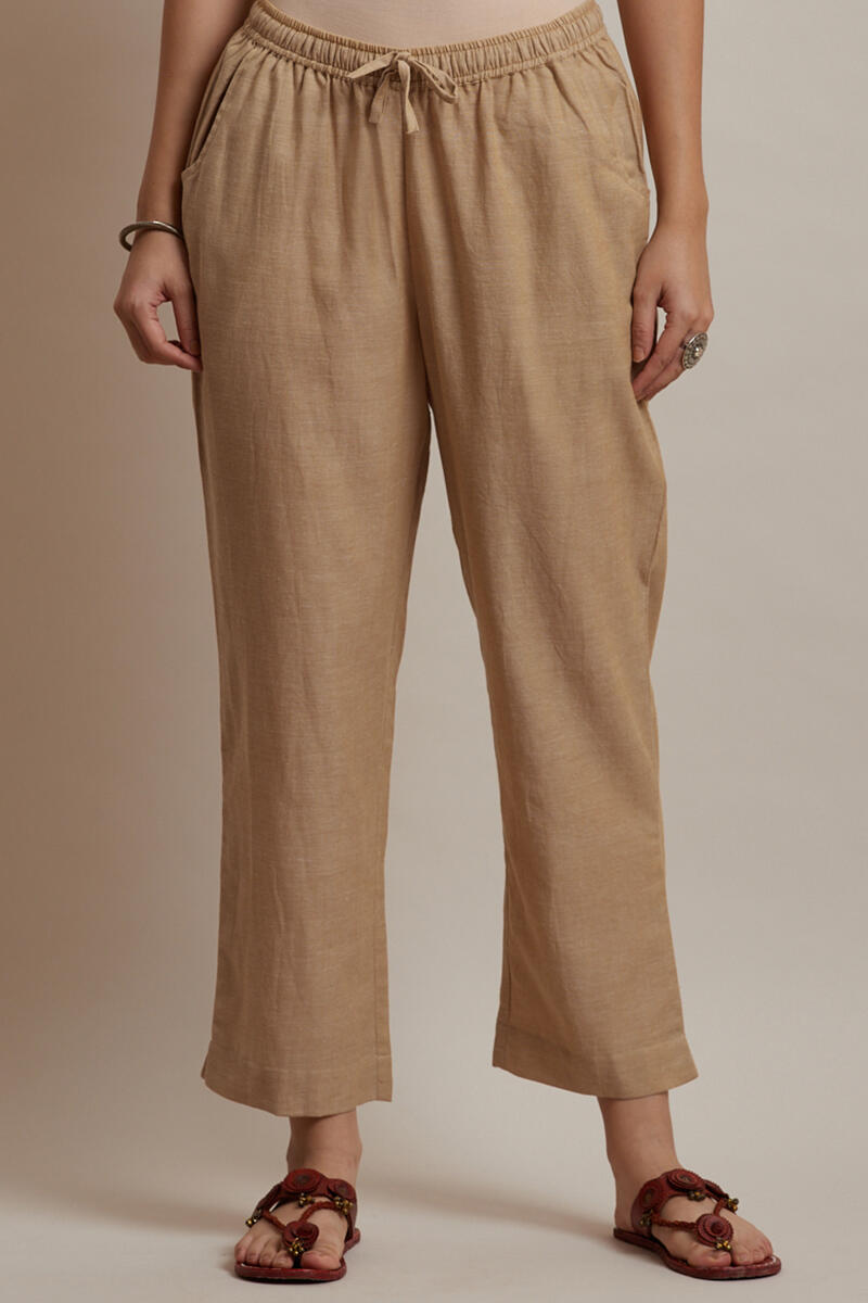 Beige Handcrafted Cotton Pants