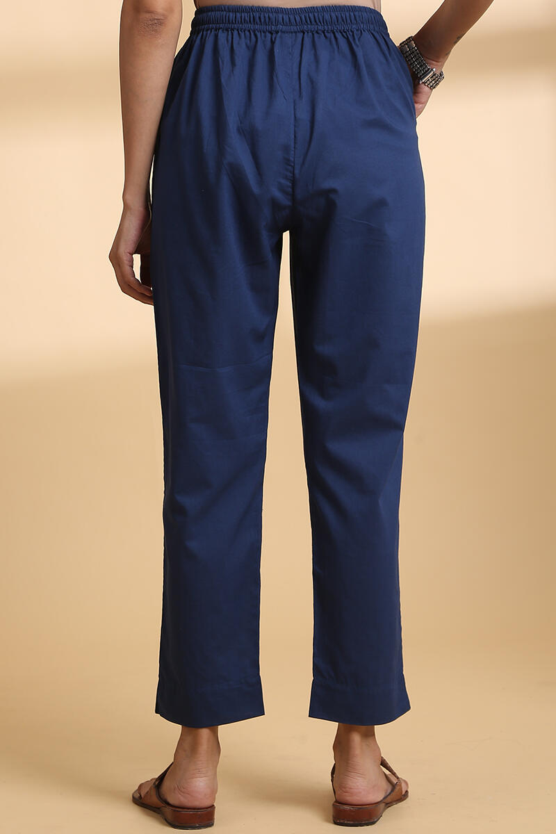 Buy Blue Handcrafted Narrow Cotton Pants | Blue Narrow Pants for Women ...