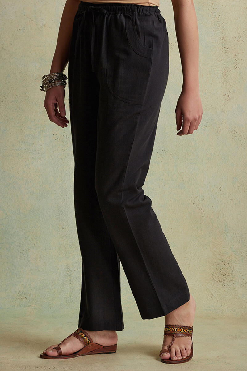 Buy Roza Nihad Black Handloom Pants | Black Pants for Women | Farida Gupta