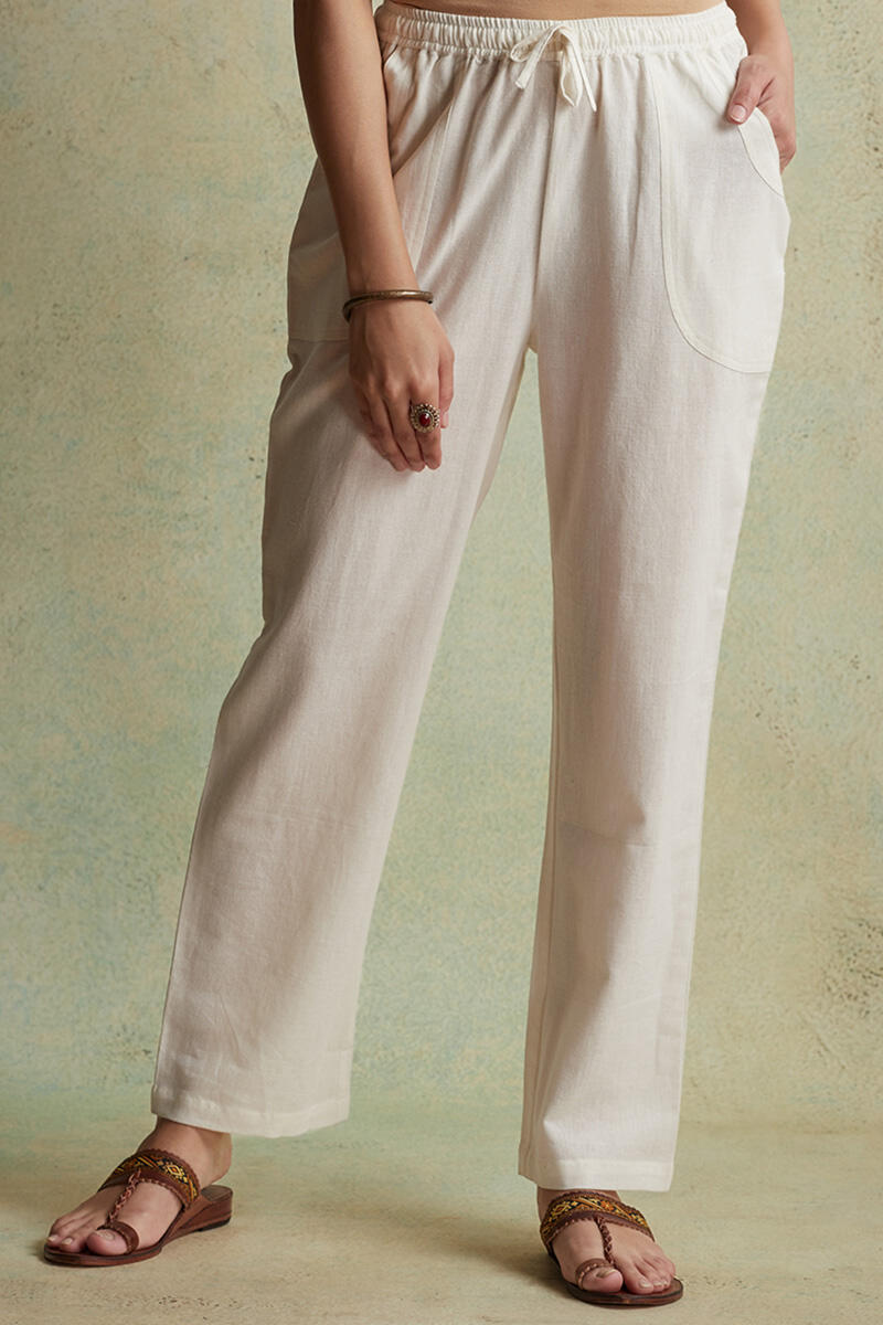 Buy White Block Printed Cotton Narrow Pants  White Narrow Pants for Women   Farida Gupta