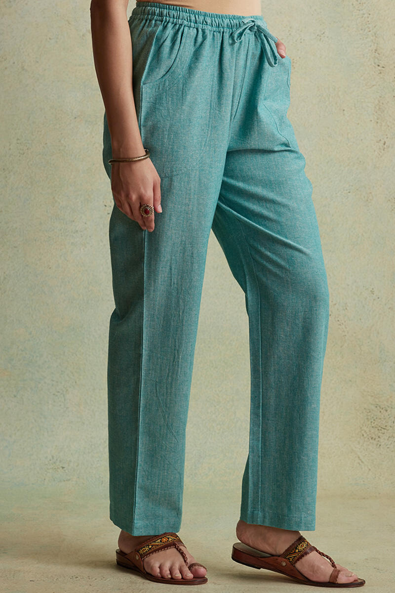 Turquoise Handloom Cotton Pants
