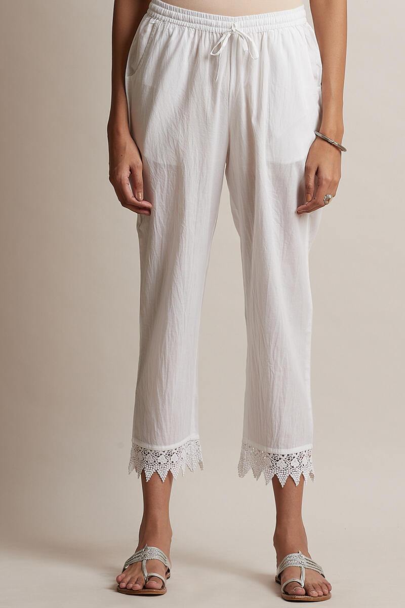 Off-White Handcrafted Cotton Narrow Pants