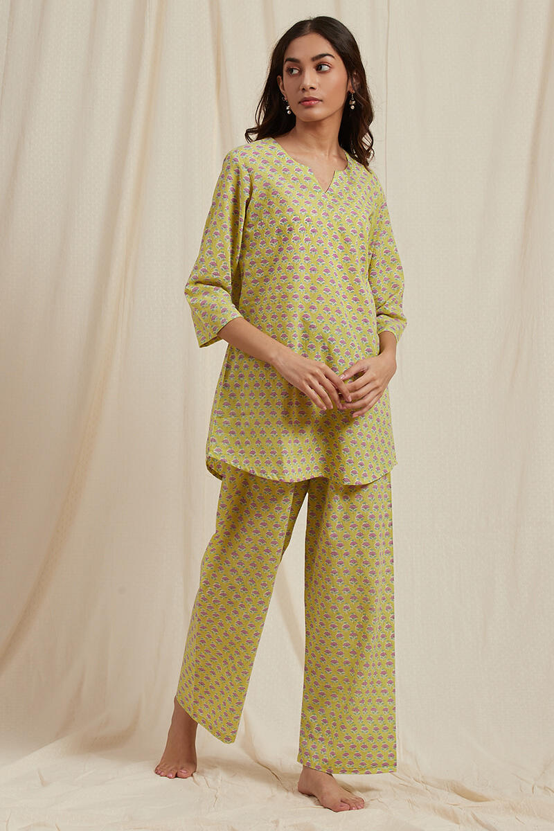 Buy Yellow Cotton Pyjama Set for Women | FGNSET20-03 | Farida Gupta