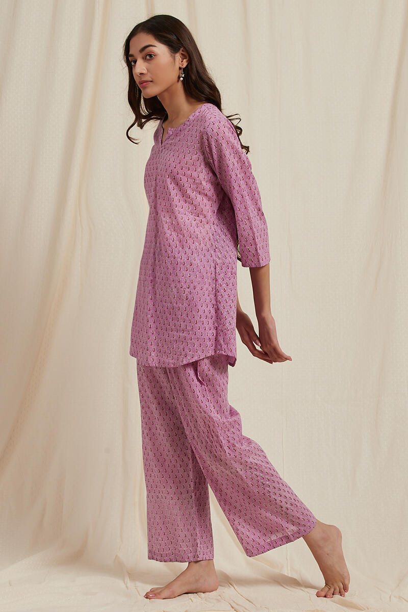 Pink Block Printed Cotton Pyjama Set