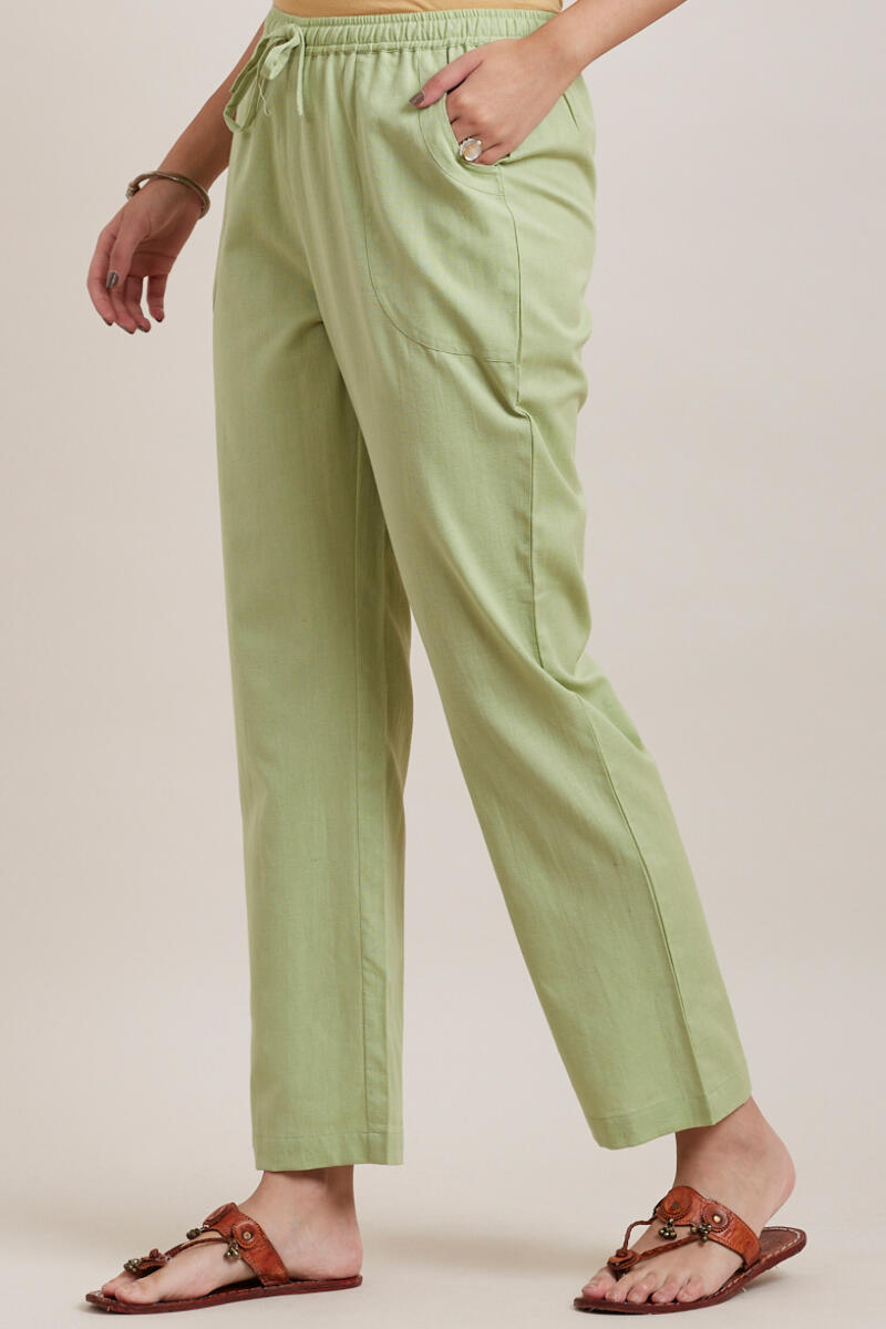 Green Handcrafted Cotton Pants