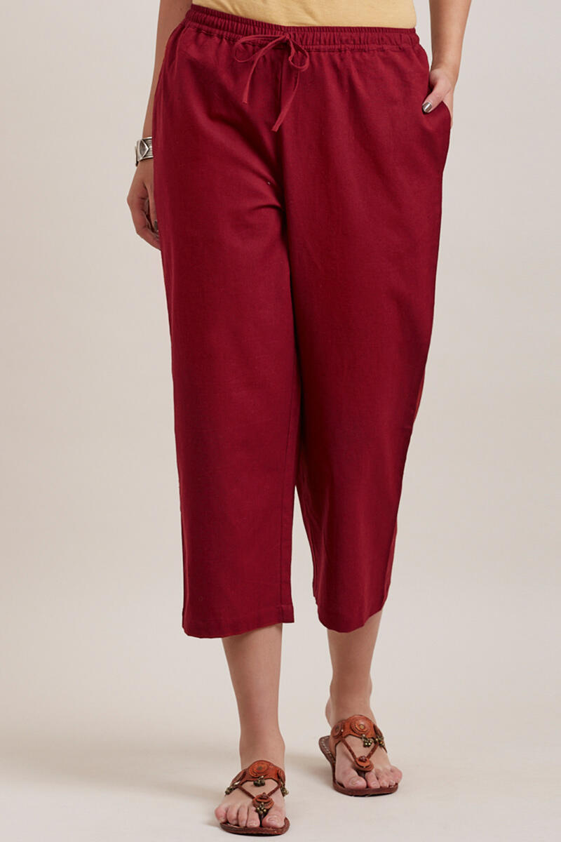 Maroon Handcrafted Cotton Culottes