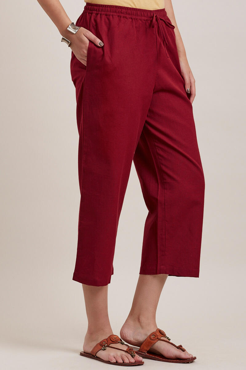 Maroon Handcrafted Cotton Culottes