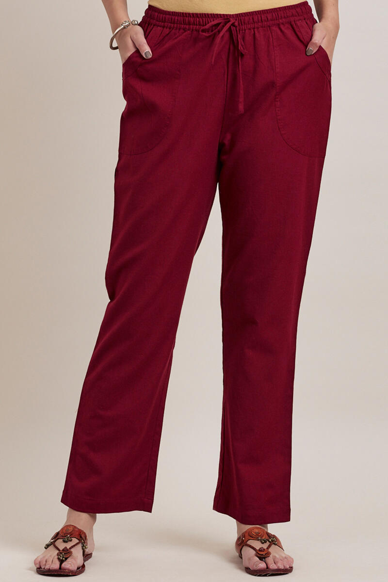 Red Handcrafted Cotton Pants