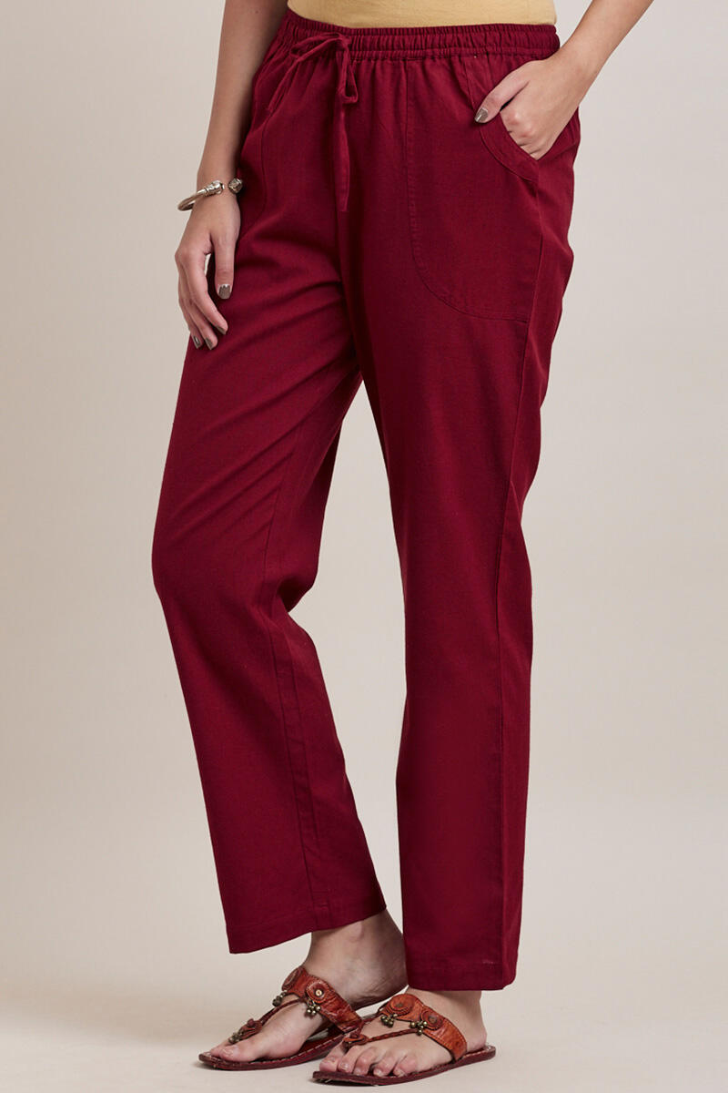 Red Handcrafted Cotton Pants