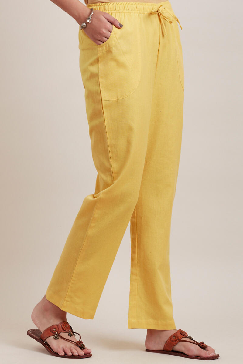 Yellow Handcrafted Cotton Pants