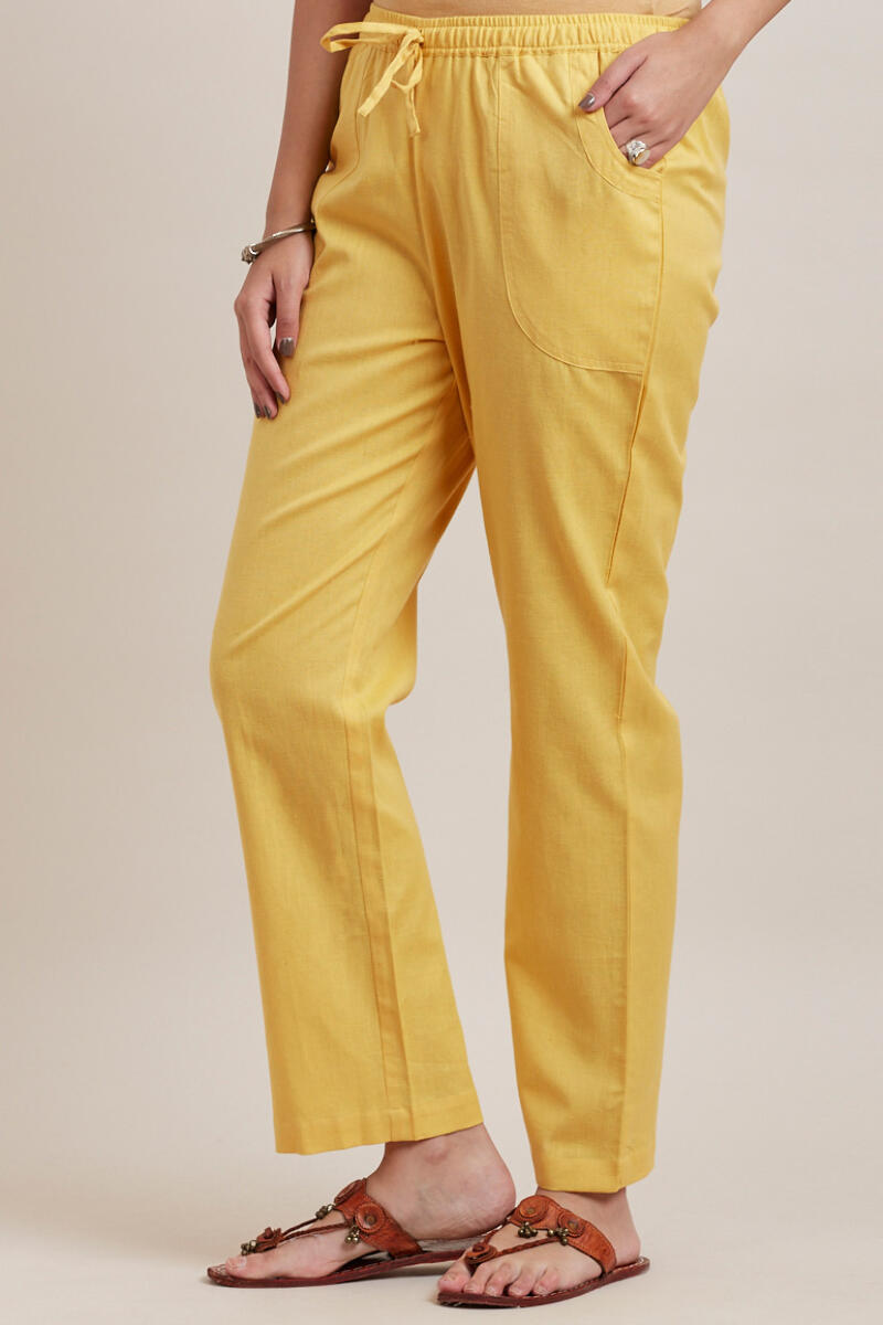 Yellow Handcrafted Cotton Pants